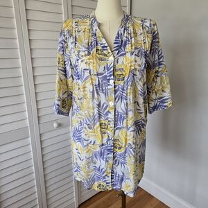Club Z‎ Cotton Floral Tunic Dress Women's L Boho Tropical Beach Coverup Coastal